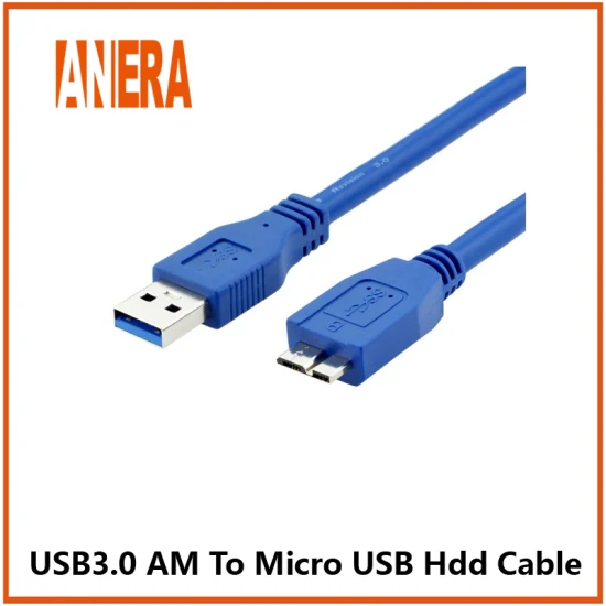 Anera Câble de données haute vitesse 5 Gbit/s USB 3.0 Type A mâle vers micro B mâle pour pilote de disque dur 0,5 m